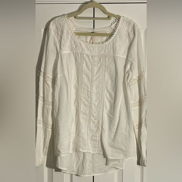 Free People White Cotton Tunic with Beaded and Lace Detailing Size Large - Picture 1 of 7